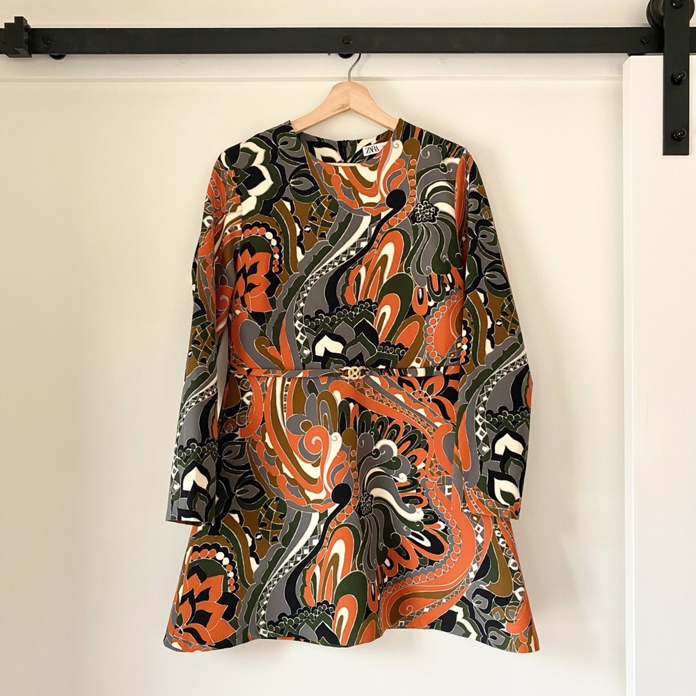 Zara A-line Retro Floral Paisley Mini Dress